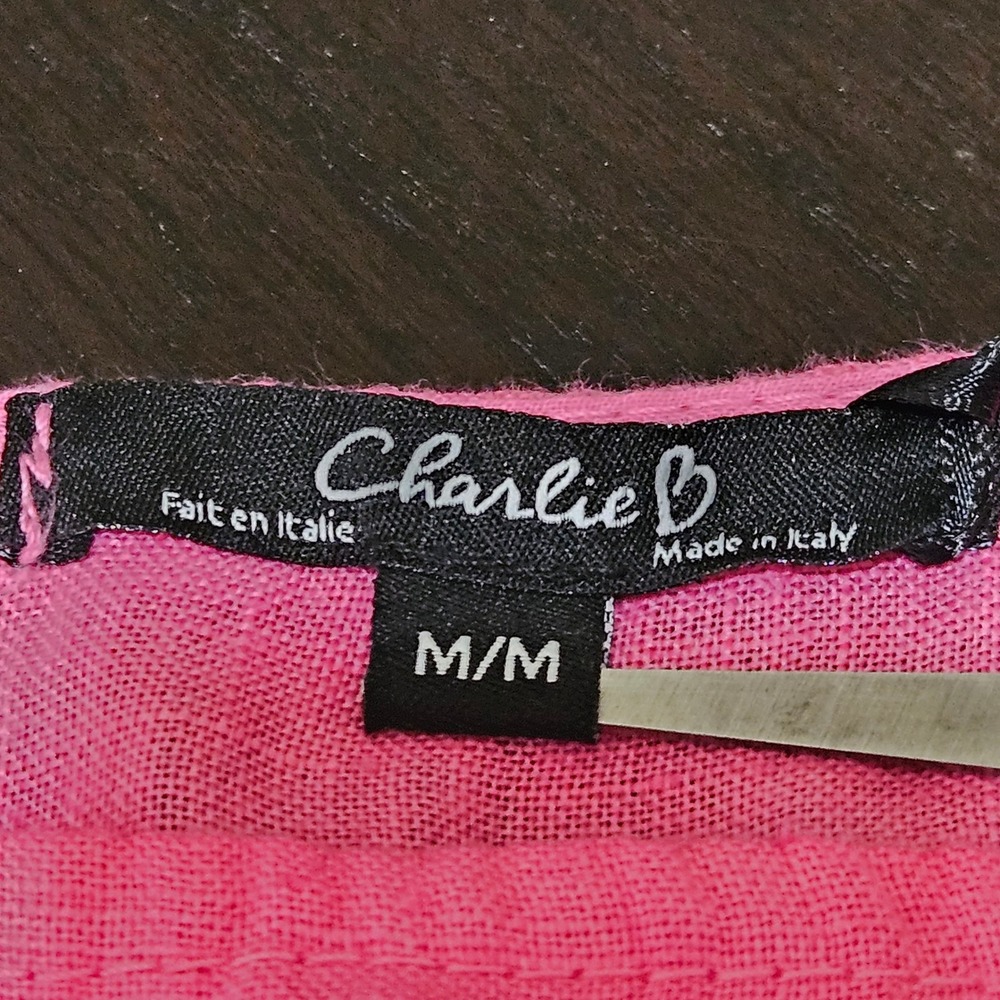 Charlie B 100% Linen Tank Top M Pink Frayed Hem Square Neck‎ Summer Coastal Boho - Picture 3 of 11